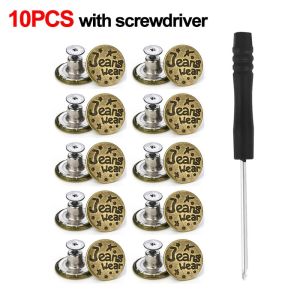 GURUNGMANI 10Pcs/pack With Screwdriver Jeans Buttons Nail Free Clothing Pants Waist Extenders Button Adjustable 17mm Waist Buckle Jeans