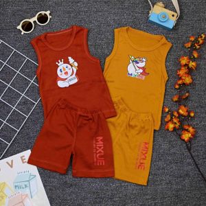 Setelan Singlet Mixue 1 - 2 Tahun / Set Baju Celana Pendek Lengan Kutung Knit Premium Kutung Anak Laki Laki Perempuan Kiosbalitaaprillia