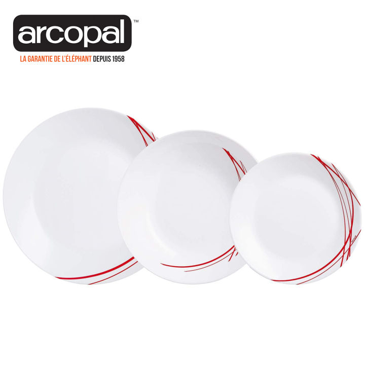 Arcopal Domitille Red 18pc Table Set Dinner Set Plates 18Pc Glass