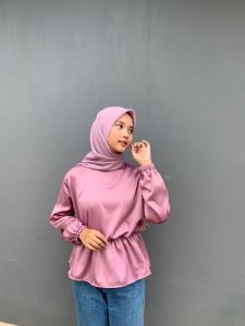Nayla Blouse Satin - Atasan Wanita Lengan Panjang Casual - Blouse Wanita Busui Friendly - Blouse Satin Wanita - Blouse Kondangan