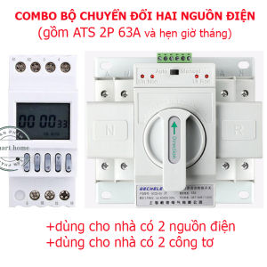 COMBO Bộ chuyển đổi nguồn tự động ATS 2P 63A và Timer  hẹn giờ Tháng NKG5