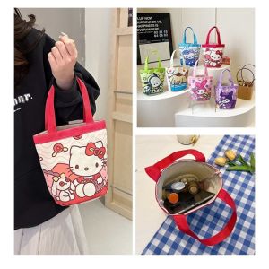 Sanrio Hello Kitty Kuromi Canvas Bag Fashion Tote High Capacity Casual Print Anime Handbag Ladies Reusable Shopper Tote Bag