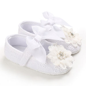 Baby Shoes Newborn Baby Girls Shoes Bow-knot White Color Cute Anti-Slip Sneakers Infant Toddler Soft Sole Shoes for Christening 0-18M