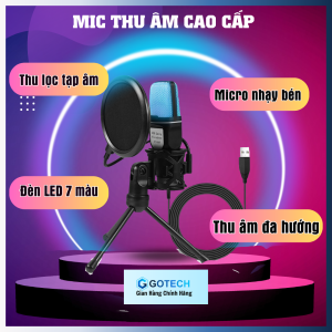 Micro Thu Âm USB Mic thu âm có dây Độ Nhạy Cao Tích Hợp Led RGB Mic Thu Âm Livestream Có Màng Lọc Tạp Âm Chân Đỡ Để Bàn
