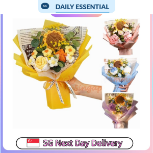 【DAILY ESSENTIAL】 Handcrafted Crochet Sunflower Bouquets or Single-Stem Flower Options