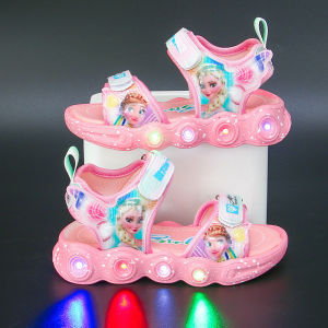 224Kids Sports Sandals LED Lights Frozen Princess Girls Summer Sandals Beach Shoes