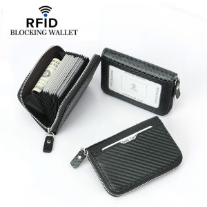 Ready Stock Portable Carbon Fiber Business Style RFID Blocking Card Wallets Holder Case with 14 Card Slots for Business Name Credit Gift ID Cards Multifuntion Card Holder Card Package Zipper Wallet