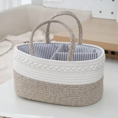 SG RumahHome® Diaper Bags Baby Diaper Caddy Bag - Foldable Woven Cotton Storage Basket Portable Mummy Nursery Organiser Bag Mummy Tote Bag