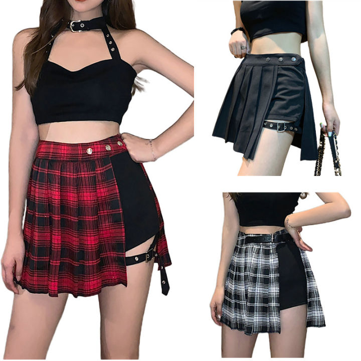 Women Girls Plaid Skater Skirt Plus Size Pleated A line High Waist