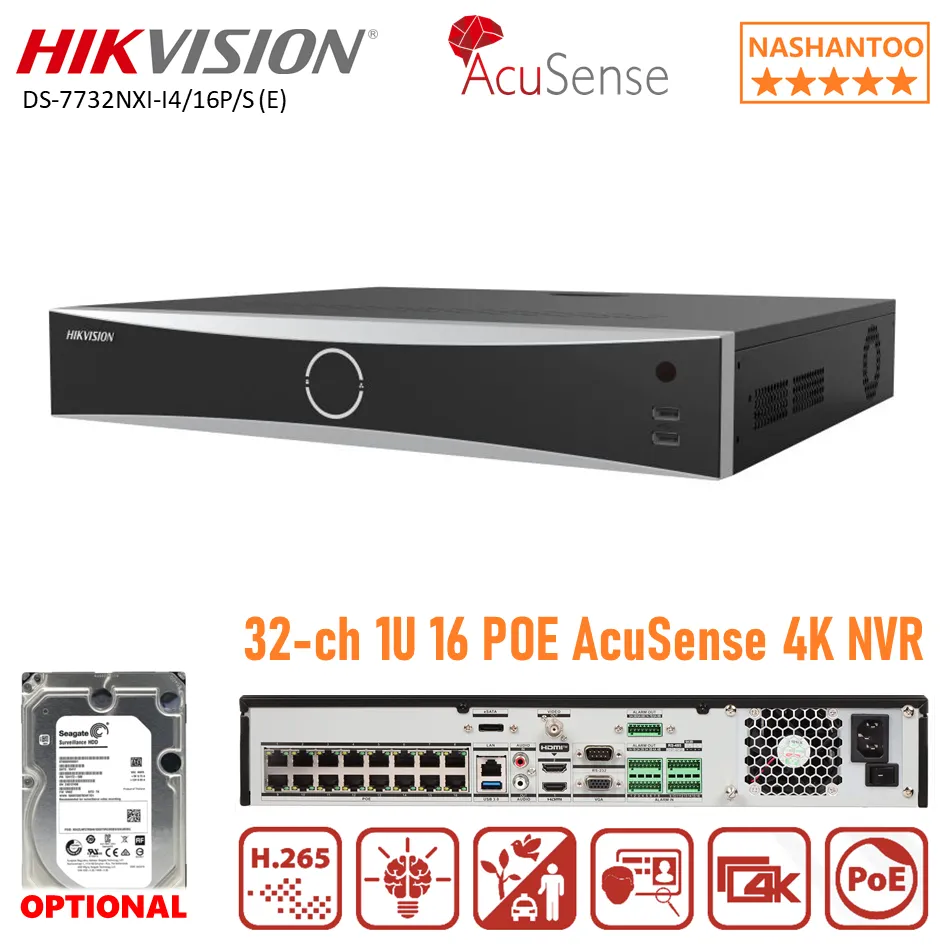 Hikvision DS-7732NXI-I4/16P/S (E) 32Channel 1U 16POE AcuSense 4K