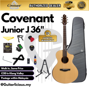 Covenant Guitar Junior J 36 inch Solid Top Acoustic Guitar including Soft Case and Accessories