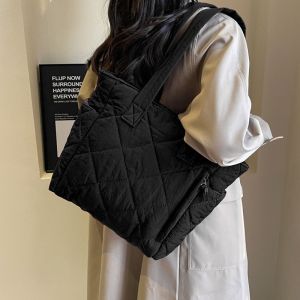 Korean Soft Canvas Nylon Bag Women Tote Bag Large Capacity One Shoulder Bag Pure Color Handbag