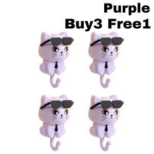 AIDA Cat Hooks Wall Hooks Cute Cat Key Hook With Sunglasses Adhesive Coat Hooks Key Holder For Wall Decoration 可爱猫咪带墨镜卡通挂钩