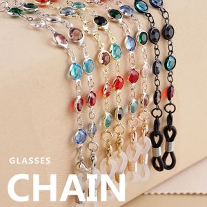 YOCKY Silver Fashion For Women Girls Crystal Colorful Rhinestone Lanyard Anti-lost Hanging Neck Neck Strap String Sunglasses Chains Chain Metal Glasses Chain Spectacle Cord