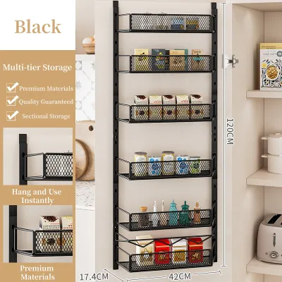 6-Tier Over The Door Storage Rack Adjustable Hanging Organizer with Metal Mesh Baskets No Drill Behind-the-Door Shelf for Kitchen Pantry Bathroom & Laundry Room