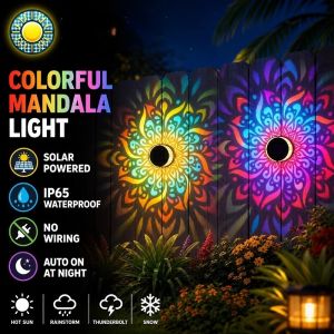 [HOT] Solar Mandala Wall Light Outdoor Waterproof for Garden Lawn Courtyard Decoration Landscape Wall Lamp