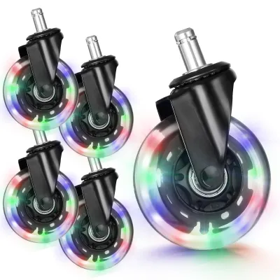 5pcs 3in LED Light Office Chair Wheels Replacement Caster Wheels for Carpet Wood Floor