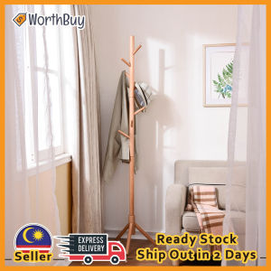 Worthbuy Solid Rubber Wood Tripod Stand Coat Hanger Clothes Hanger Cloth Rack