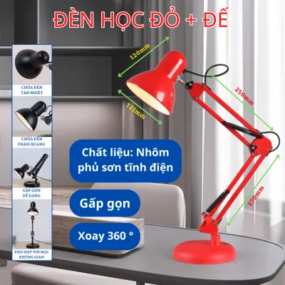 Đèn học để bàn đế gỗ SHOP NHẬT PHONGđèn học chống cận thân đèn kim loại uốn cong 360°