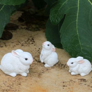 USECOAT 3pcs Resin Bunny Figurines Lovely Cute Miniature Rabbit Statue Microlandscape Simulated Animal Sculptures Collectible