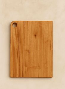 Talenan Kayu Mahoni 20x30x2 cm Lubang Bulat Samping – Cutting Board Dapur Tebal Natural