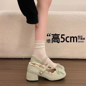 Free Shipping Retro Round-Toe Shallow-Cut Chunky-Heeled Flats For Women 2026 New Spring Collection Perfect With Dresses High-Heeled Shoes