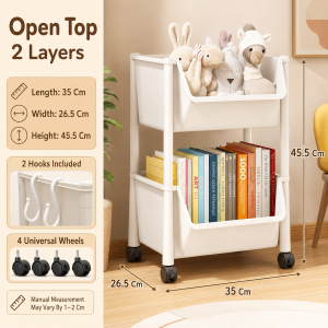 JOVNO Rolling Book Cart with Wheels Mobile Bookshelf Organizer Storage Rack for Home Office Bedroom Study Room