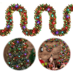 Decorative Xmas Garland 16.4Ft with Lights for Staircase and Door Festive Decor