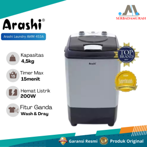 SERBAADAMURAH - Mesin Cuci 2 Tabung Minimalis ARASHI AWM 602B - 6 KG Low Watt / Mesin Cuci Minimalis / Mesin Cuci Murah Berkualitas GARANSI RESMI