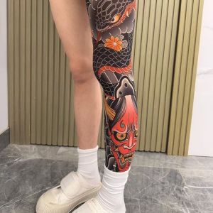 STAR-GIRL 1pc Elastic Tattoo Socks Japanese Style Breathable Full Leg Socking Flower UV Protection Men Sun-proof Socks