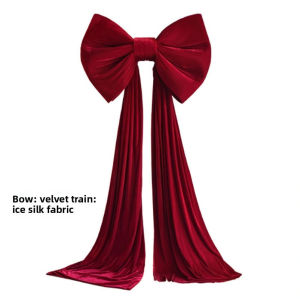 Oversized Burgundy Velvet Christmas Bow Decoration with Long Train - 0.5m (Train 2.6m) & 0.8m (Train 3.8m) for Christmas Tree Window Shop Display