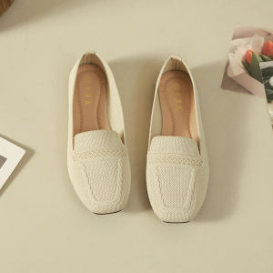 New Breathable Knitted Square Toe Slip-On Flat Shoes for Women - Casual Comfort Footwear 5018-31