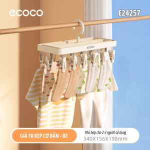 Giá phơi quần áo tất vớ đồ lót 18 kẹp ECOCO chống hằn vải thế hệ mới thiết kế 2in1 móc dài và ngắn hợp mọi không gian