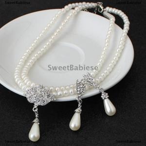 [COD] SweetBabiese Thanh lịch mô phỏng-Ngọc trai đồ trang sức cô dâu Bộ Rhinestone ngọc trai thả vòng cổ + Bông tai đồ trang sức Cưới Quà Tặng