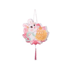 KNQ12 Cartoon Rabbit Lantern Traditional Style Chinese Lotus Moon Handheld Luminous Lantern LED Lantern Handmade Mid-Autumn Festival Lantern Children Gift