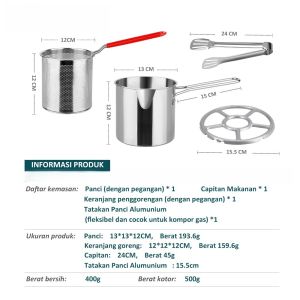 B-304 Panci Multifungsi 13 cm/Set Panci Penggorengan Rebus Stainless Steel/ Saringan Capitan Klip Makanan Tatakan Kompor