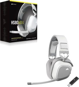 Corsair HS80 MAX Wireless Multiplatform Gaming Headset with Bluetooth & Dolby Atmos - Steel Gray/White