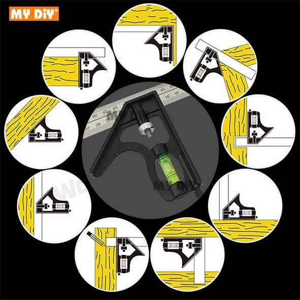 Stainless Steel Combination Square Ruler Level Gauge Angle Metric Ruler ...