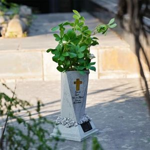 HUANG Resin Solar Cemetery Vase Solar Powered Cross Decorative Statue Flower Pot Memorial Holder Hand-Painted Decorative Grave Flower Vase Garden Cemetery