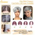 QUEENTAS Short Hair Topper for Women with Thinning Hair Daily Wear 360 ° 3D Cover Up 6.5"*6" Fluffy Hair Pieces with Bangs(Grey to Silver). 