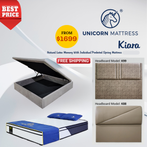 Unicorn Kiara 11Inch With Latex Pocketed Spring PillowTop Mattress +Storage Bedframe K88/K99 Bundle Set