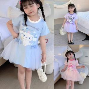 Anime Sanrio Cinnamoroll Children Dress Kuromi My Melody Girls Princess Skirt Sweet Mesh Skirt Suit Wholesale Children Gifts