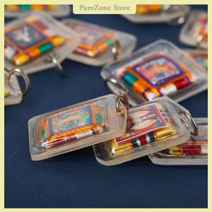 [PureZone] Tibetan Tangka Green Tara Buddhism Keychains Small Pendants Pocket Fengshui Key Chain Decoration