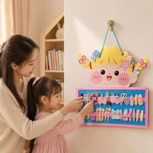 OEUVR Hanging Hair Clip Holder Kawaii Cartoon Girl Hairpins Display Stand Gift Felt Fabric Hair Accessories Organizer Girl Room