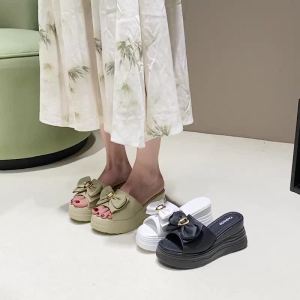 Butterfly Knot High Appearance Female 2025 New Summer Wedge Sandals with Skirt Fairy Style Thick Sole High Heel Slippers