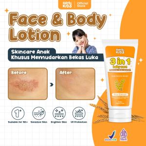 HERBIKIDS - 3IN1 FACE AND BODY LOTION 100ML - KRIM PELEMBAB DAN ANTI IRITASI - UV PROTECTION (BPOM)