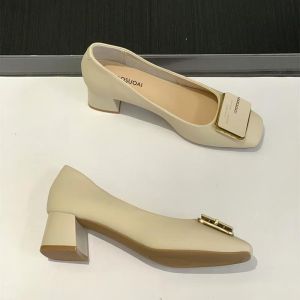 Free Shipping Square-Toe High Heels Versatile For Spring And Autumn New Style Work Shoes Chunky Heels Shallow Opening Elegant And Suitable For Commuting