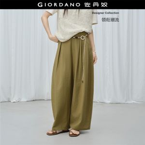 GIORDANO Women Pants Pleated Wide Leg Relaxed Pants High Waist Fashionable Casual Loose Pants 18416510