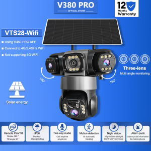 V380 Pro Three Screen CCTV Solar Outdoor IP66 Waterproof  VTS28 Wireless Camera Built-in Battery Wifi Camera 4G SIM Card