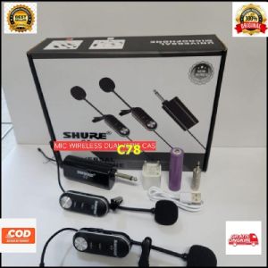 C78 Mic jepit dual channel dua klip wireles wireless clip mik kepala mix iman microphone tanpa kabel nirkabel uhf universal multi fungsi profesional system audio sound Mic Wireless Headset/Bando 2C ( 2 Mic jepit ) Professional mic 2C 2 unit mic jepit 1